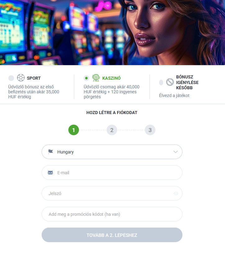 Regisztrációs űrlap online kaszinóhoz